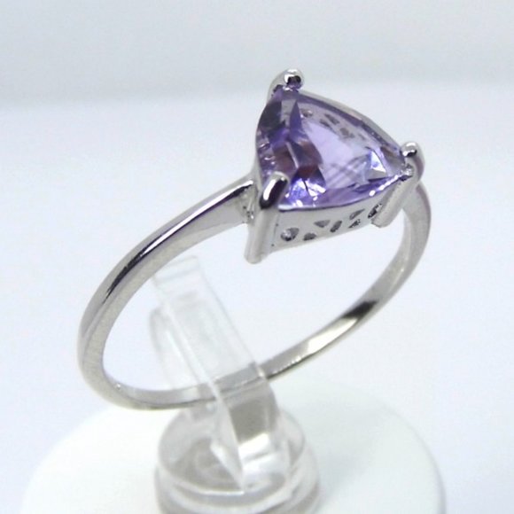 1.20 ct Trillion AMETHYST Solitaire Silver Ring 7 - Picture 10 of 11